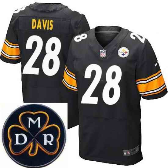 Men's Nike Pittsburgh Steelers #28 Sean Davis Black Team Color Stitched NFL Elite MDR Dan Rooney Patch Jersey